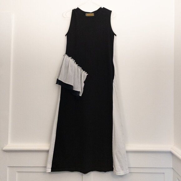 RISLEY Dresses & Skirts - RISLEY Black & White Colorblock Ruffle Dress | Asymmetrical Avant-Garde Style